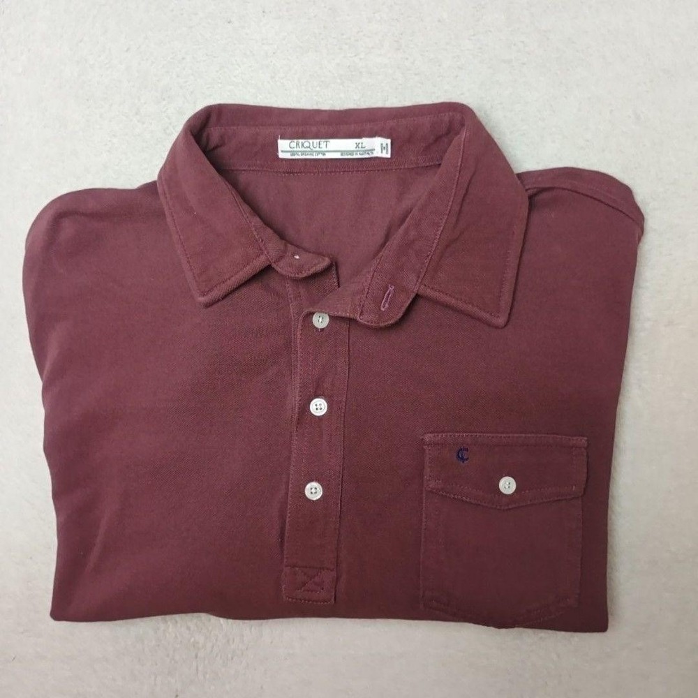 Criquet Shirt Mens XL Red Long Sleeve Button-Up Pocket Organic Cotton Casual